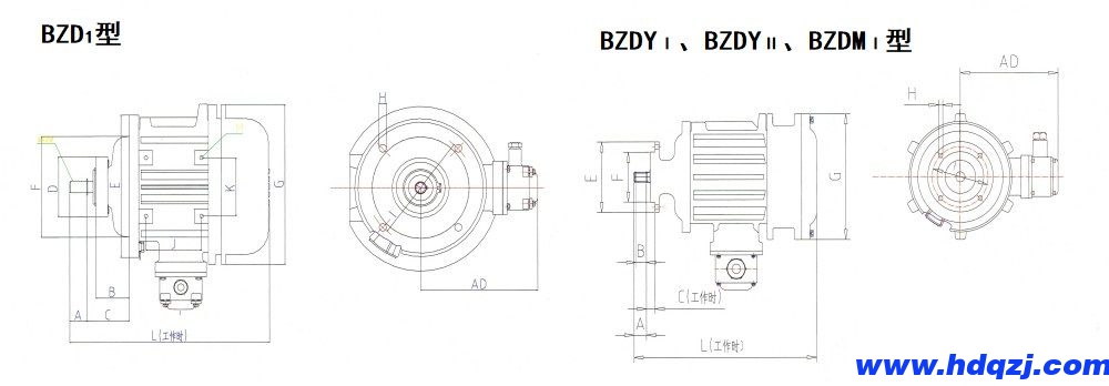 BZDⅠ、BZDYⅠ、BZDYⅡ、BZDMⅠ隔爆型錐形轉(zhuǎn)子三相異步電動機外形尺寸圖.jpg