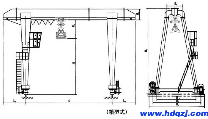 MHZ型電動葫蘆抓斗門式起重機結(jié)構(gòu)圖