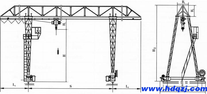 桁架式MH型電動葫蘆門式起重機結(jié)構(gòu)圖