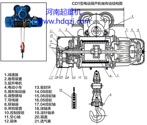 CD1型2噸電動葫蘆結構圖