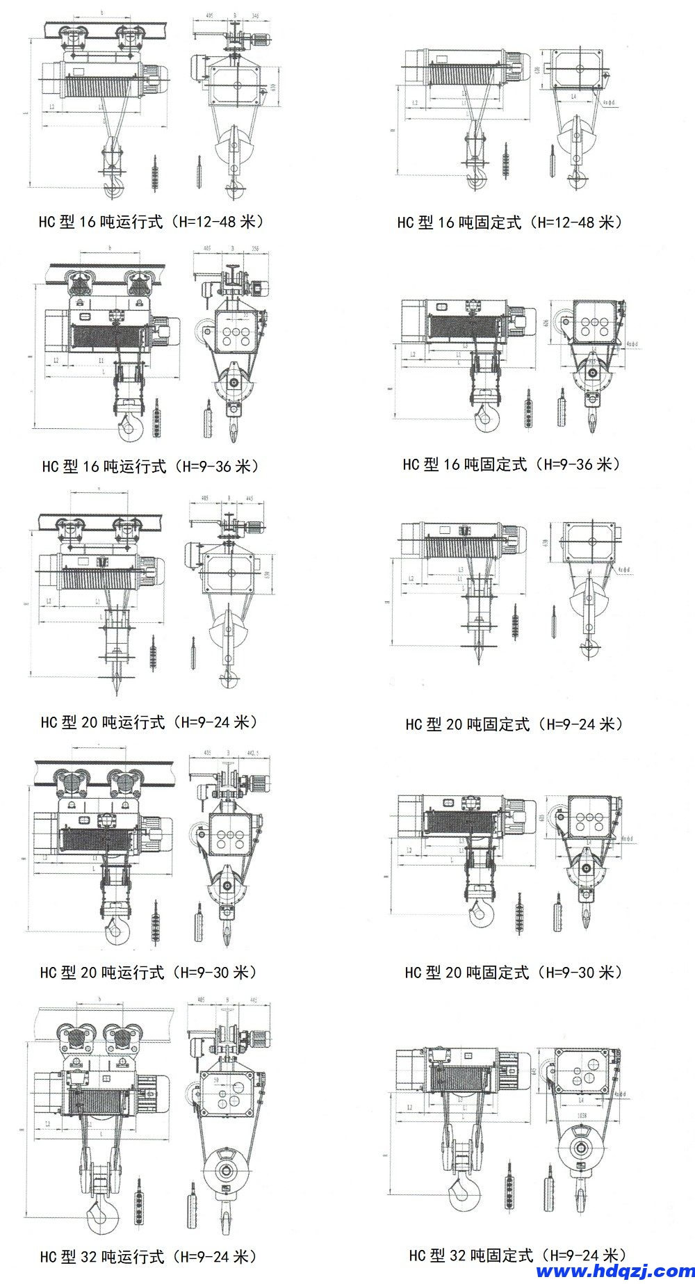 HC方型鋼絲繩電動葫蘆結構圖